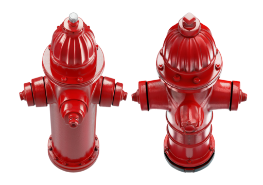 Collection red hydrant isolated on a transparent or white background