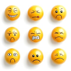 Fototapeta premium Diverse Emotive Facial Expressions on Glossy Yellow Spheres Depicting a Range of Human Feelings and Reactions