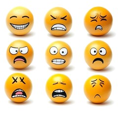 Fototapeta premium Diverse Emotional Expressions Captured in Vivid 3D Rendered Sphere Faces