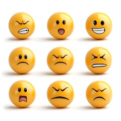 Diverse Expressive Emotions and Reactions Depicted as Cartoon style Facial Expressions on Yellow Spheres