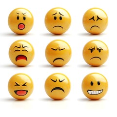 Fototapeta premium Collection of Expressive Facial Emojis Representing Genuine Human Emotions on Isolated Background