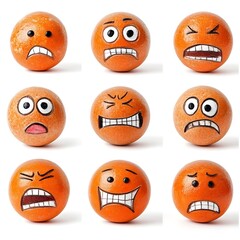Assortment of Expressive Cartoon Style Emoji Spheres Depicting a Range of Human Emotions