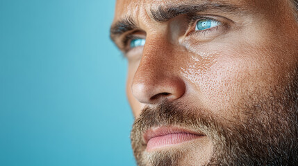 close up of man tearful face, showcasing raw emotion and intensity