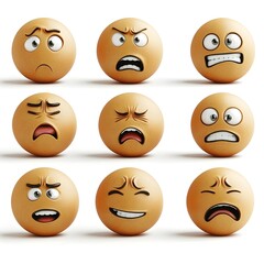 Fototapeta premium Diverse Collection of Emotive 3D Cartoon Facial Expressions on White Background