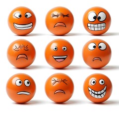 Fototapeta premium Diverse Emotional Facial Expressions Depicted in Vibrant Orange Cartoon Sphere Shapes