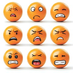 Assortment of Exaggerated Facial Expressions Depicting a Range of Human Emotions in Vibrant Orange Cartoon Style