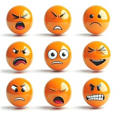 Diverse Emotional Expressions on Cartoon Style Orange Emoji Faces
