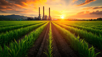 Fossil fuel alternatives biofuel plant with green grass in the field