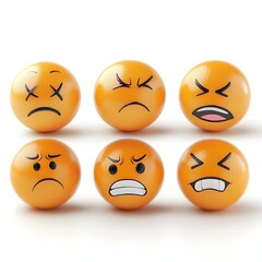 Fototapeta premium Diverse Emotional Expressions Depicted in Spherical Character Designs Against a White Background