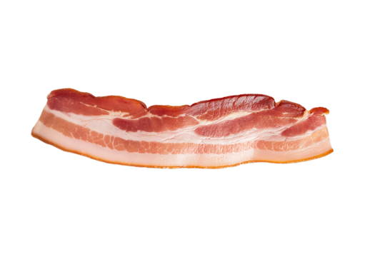 Bacon side view full length top view Isolated on Transparent or White Background.