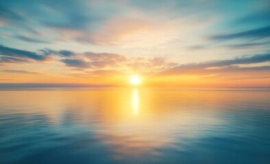 Fototapeta premium Serene ocean sunset, calm water, sky, clouds, travel
