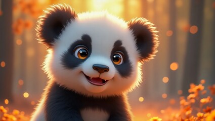 Fototapeta premium AI-generated images of a storybook character 3D animation-style cute playful baby Panada