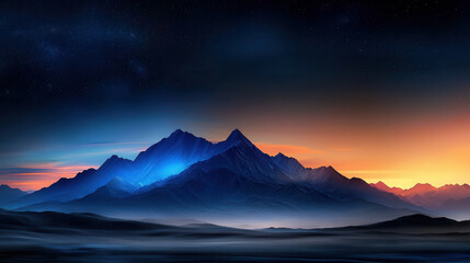 Fototapeta premium serene mountain landscape with clear blue sky and vibrant sunset hues. majestic peaks create tranquil atmosphere