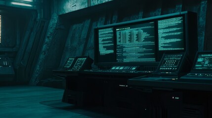 Obraz premium Futuristic Control Room with Monitors and Digital Readouts