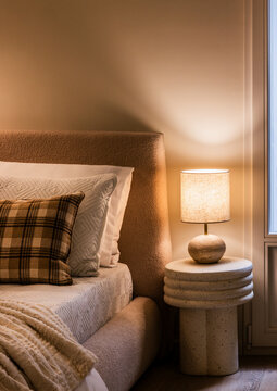 Cozy Bedroom Corner with Soft Light and Neutral Tones