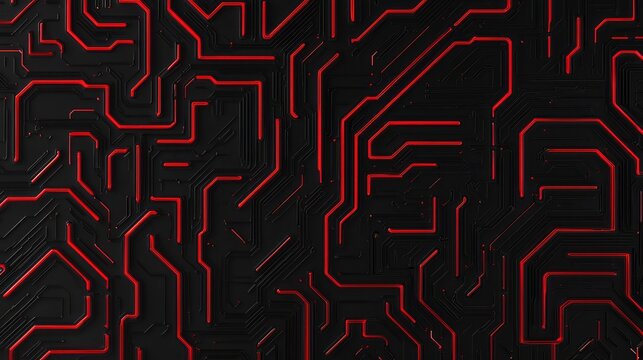 Abstract Circuitry Design in Black and Red Labyrinthine Pattern