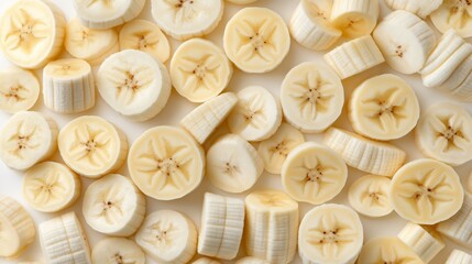 Fototapeta premium Delicious banana slices close-up, isolated on white background