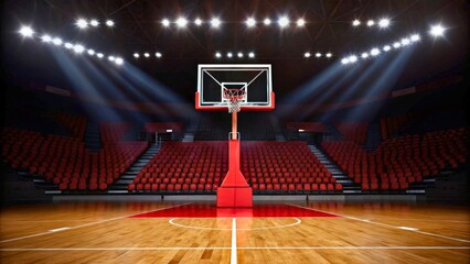 Modern Basketball Court with Bright Lights and Empty Stands in Indoor Arena Setting