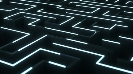 Hazy Neon Lines Forming Abstract Maze Design in Dark Background