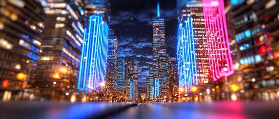 Obraz premium Cyberpunk Cityscape Neon Lights Futuristic Architecture Night Scene