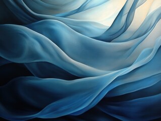 Obraz premium Painting of blue and white waves mixed with elegant black satin fabric folds and highlights