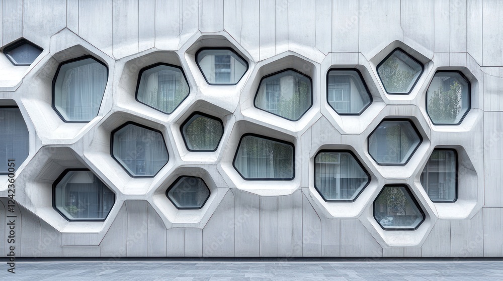Poster abstract building facade with irregular windows.