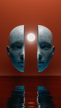Creative expression through split heads and luminous sphere concept