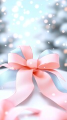 Festive Pink   Blue Gift Bow  Sparkling Bokeh  Holiday Background