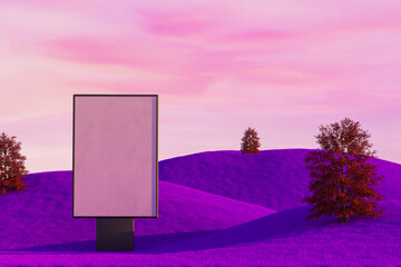 Surreal Blank Display in Vibrant Dreamlike Landscape