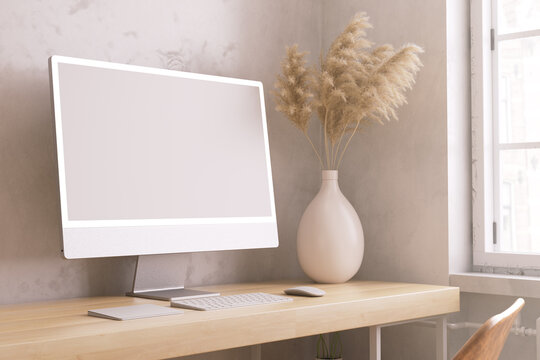 Minimalist Computer Mockup in Bright Home Setting