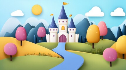 Whimsical Paper Craft Castle Surrounded by Vibrant Nature