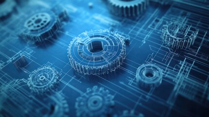 Obraz premium Blueprint with gears and mechanical parts.