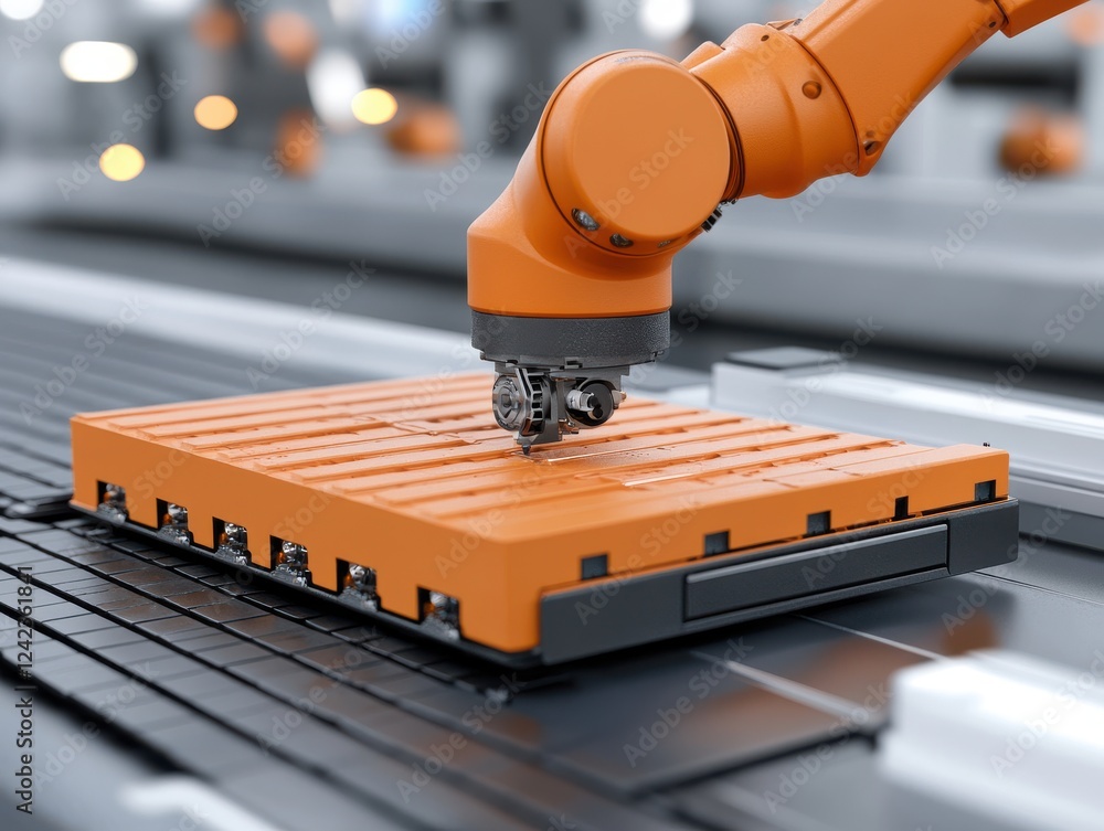 Poster robotic hand controlling factory automation system with advanced technology and machinery