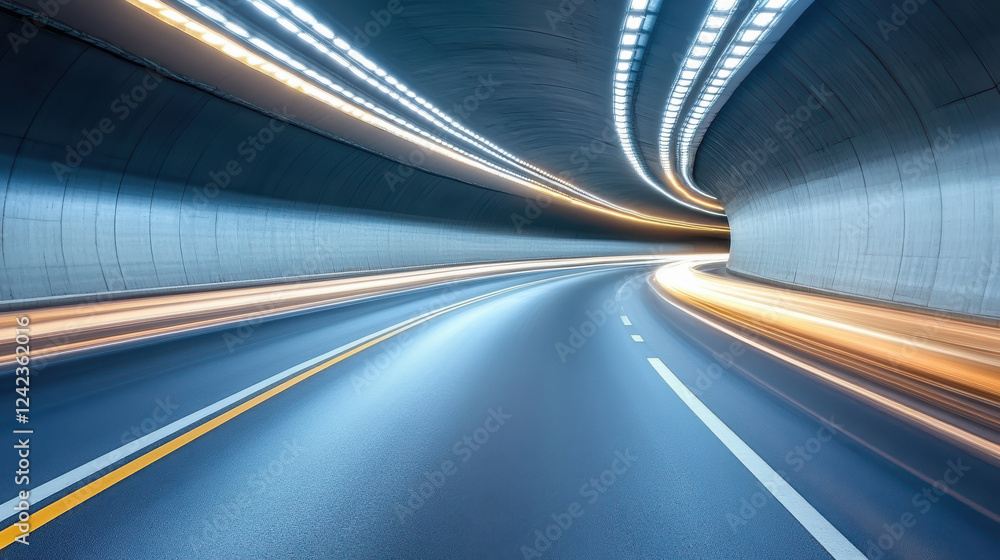 Poster dynamic long exposure of car lights in tunnel creating motion effects