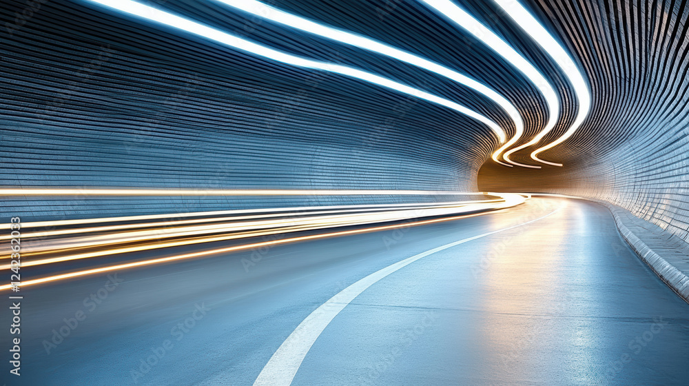 Poster long exposure of moving car lights in tunnel creating dynamic patterns