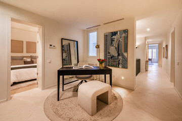 Modern apartment hallway with stylish decor in neutral tones