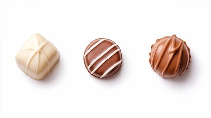 Obraz premium Three delicious chocolate pieces, isolated on white background