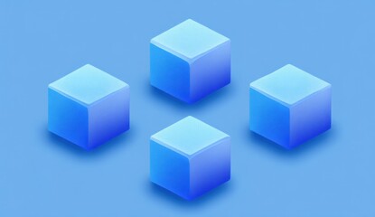 Obraz premium Four light blue cubes arranged in a plus sign on a light blue background.