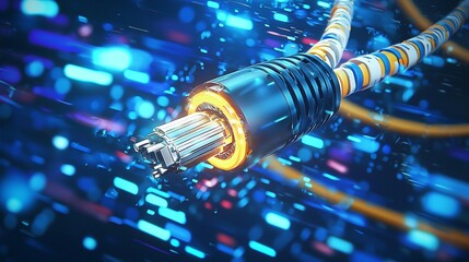 Fiber optic cable connection, data transfer, digital background, technology concept, website banner