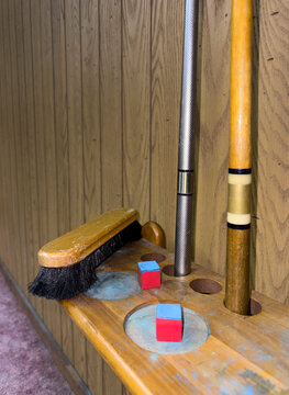Billiard Cue with chalk and brush