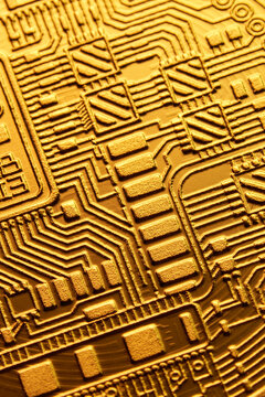 Golden bitcoin coin texture close up. Digital currency background