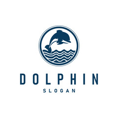 simple design open sea animal dolphin logo with simple sea dolphin concept illustration template
