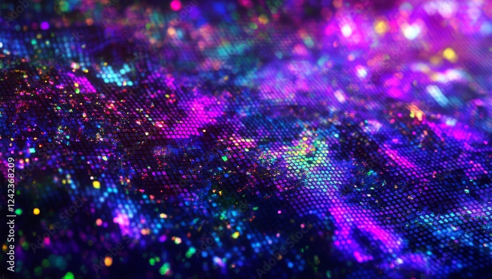 Poster abstract vibrant particle wave, digital art, dark background, website header