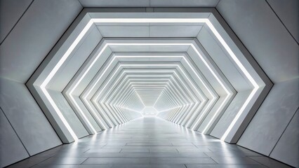 Futuristic Hexagonal Tunnel with Bright LED Lights and Smooth Floor Design