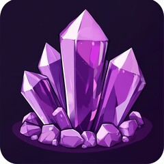 Purple crystals glowing, dark background, game asset