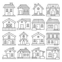 set of house illustration outline vector