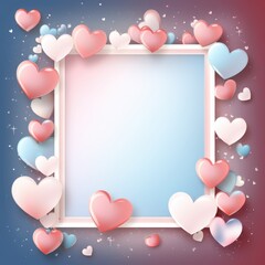 A frame with pink and blue hearts surrounding a white frame