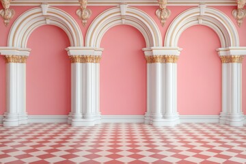 Fototapeta premium Elegant interior with arches and pink walls, classic design