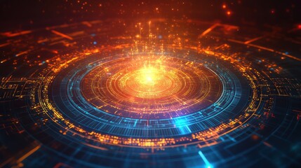 Abstract glowing circular tech background.