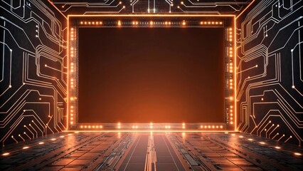 Fototapeta premium Futuristic Tech Display with Glowing Circuit Patterns and Dark Background